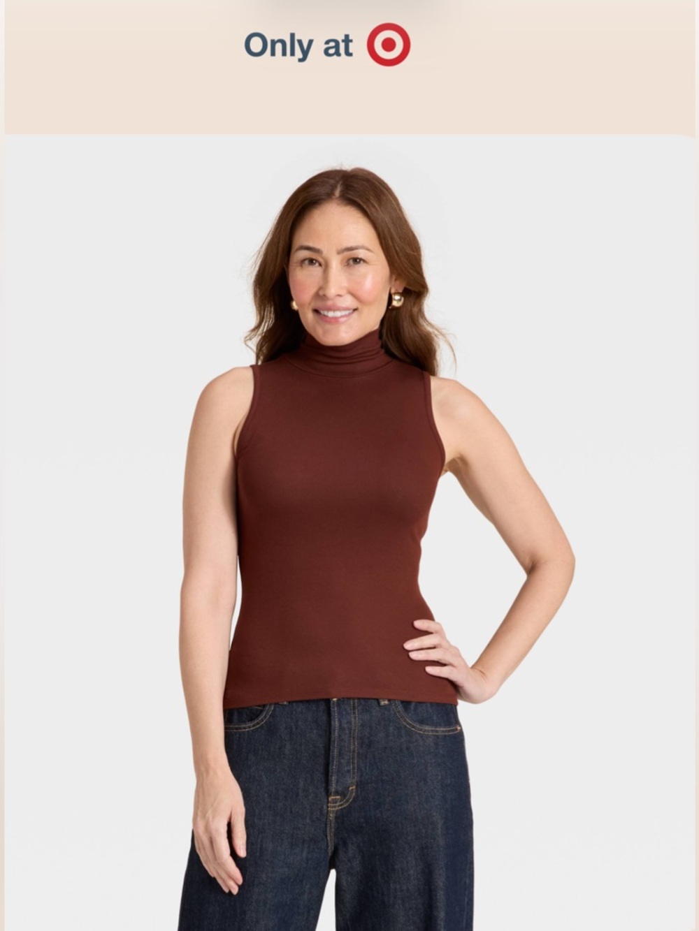 Sleeveless Mock Neck Top - Brown NWT